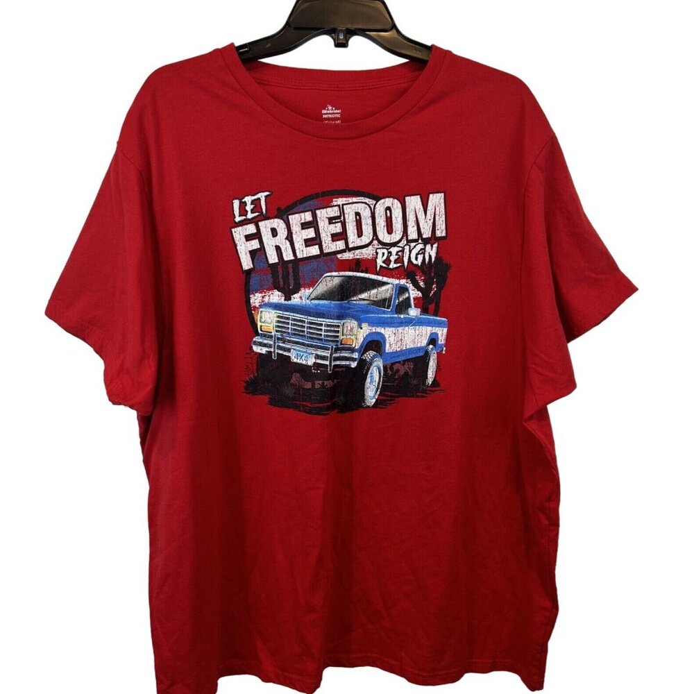 Men’s 3XL Patriotic Graphic Tee Let Freedom Reign Red Shirt Vintage Truck
